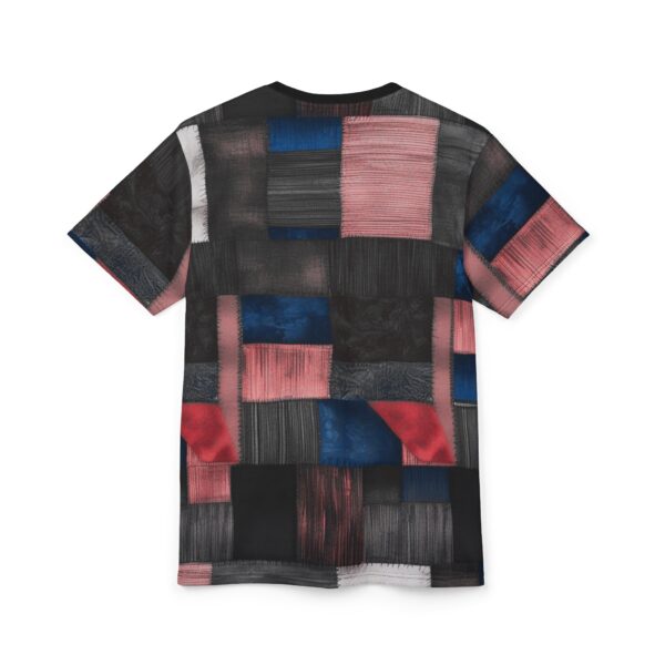 Graphic Print Tee, Fabric Patches Unisex T-Shirt, All Over Print Patchwork Shirt, Unique Sewn Design Top, Quirky Patch Tee - Image 2